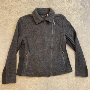 Chicos Jacket Womens 8/10 Gray Wool Blend Knit Moto Motorcycle Zip Pockets